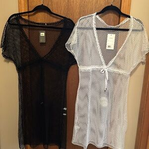 Women's Black and White Mesh Swim Cover-Up